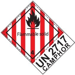 Etiquette de danger 10×13,3 cm, classe 4.1, Flammable solid avec code ONU + désignation officielle de transport