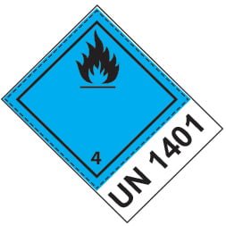 Etiquette de danger 10×13,3 cm en rouleau, classe 4.3, avec code ONU + texte DANGEROUS WHEN WET