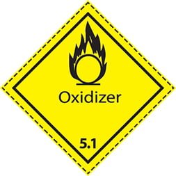Etiquette de danger 10×10 cm à plat, classe 5.1 avec texte OXIDIZER