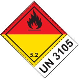 Etiquette de danger 10×13,3 cm en rouleau, classe 5.2 avec texte code ONU