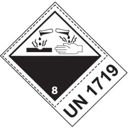Etiquette de danger 10×13,3 cm en rouleau, classe 8 avec code ONU / désignation de transport