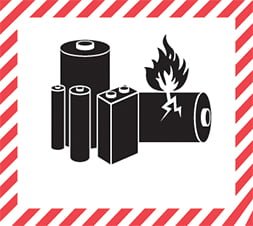 Etiquette de danger 11×12 cm en rouleau, Piles et batteries au lithium