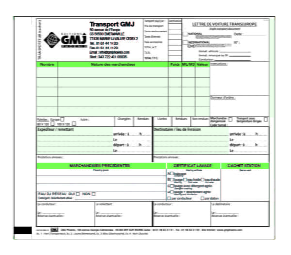 Lettre de voiture avec CERTIFICAT DE LAVAGE 30012R