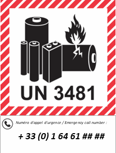 Etiq pile au lithium FRG07 avec numero de telephone.