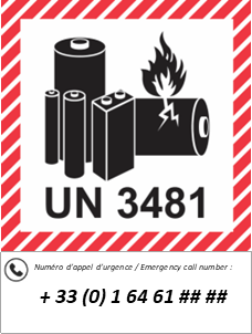 Etiq pile au lithium FRG07 avec numero de telephone.